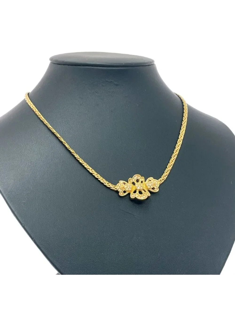 Dior Rhinestone Motif Necklace Gold